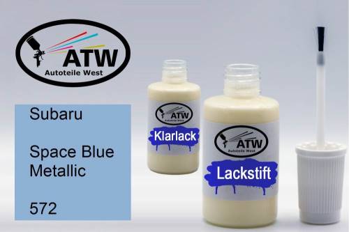 Subaru, Space Blue Metallic, 572: 20ml Lackstift + 20ml Klarlack - Set, von ATW Autoteile West.